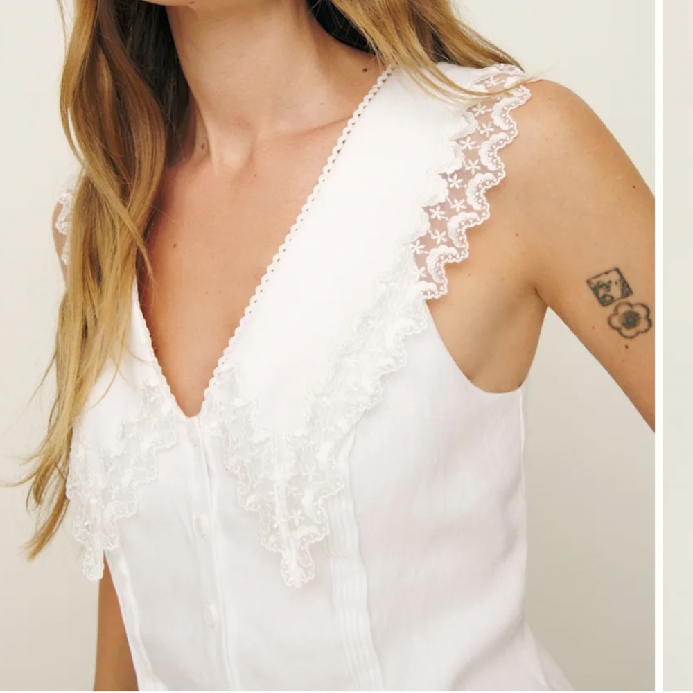 Reformation Melodie Linen Top Ivory - Size 8